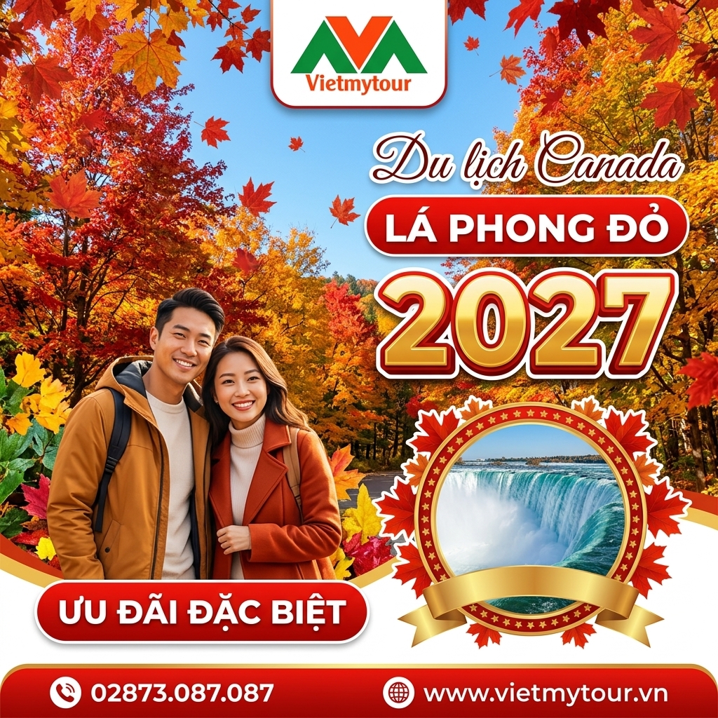 Tour Du Lịch Canada Mùa Thu Lá Phong Đỏ Trọn Gói Giá Rẻ - Vietmytour (Ảnh minh họa từ AI)