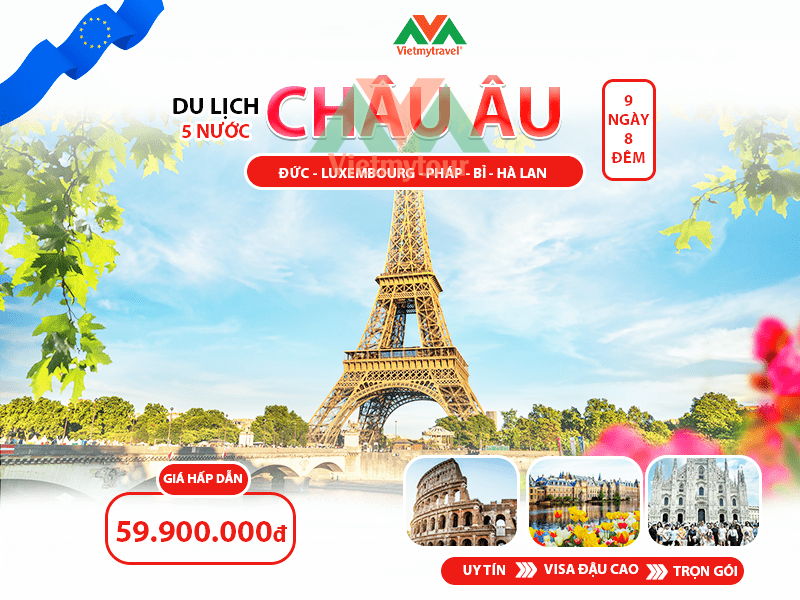 Banner tour du lịch Châu Âu 5 nước Đức Luxembourg Pháp Bỉ Hà Lan 9 ngày 8 đêm Tết 2027