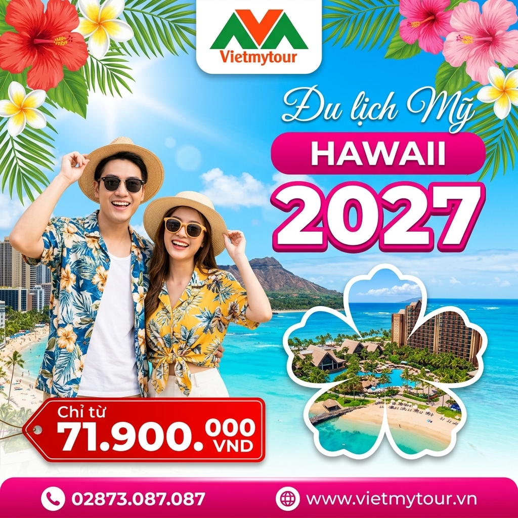 Tour Du Lịch Mỹ Hawaii 5N4D 2027 trọn gói giá tốt - VietmyTour (Ảnh minh họa từ AI)