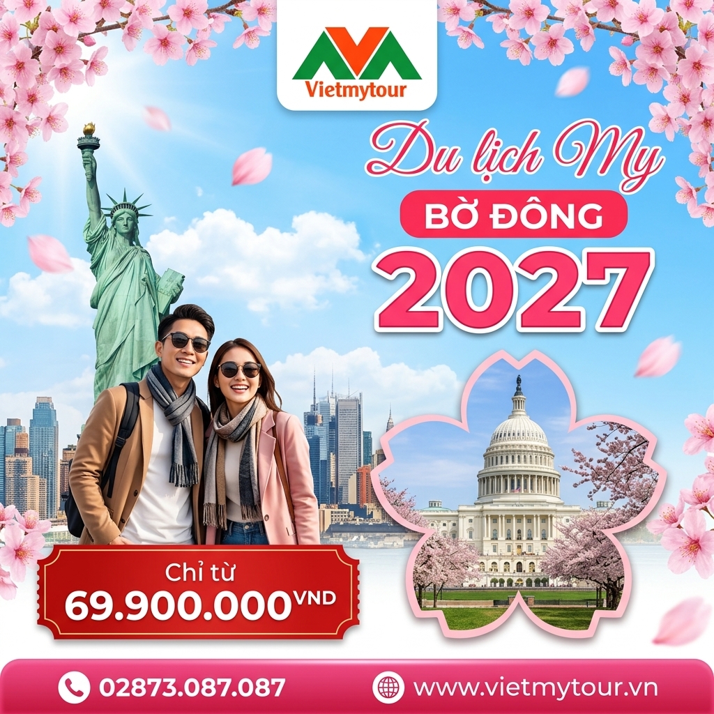 Tour du lịch Mỹ bờ Đông 2027 - VietmyTour (Ảnh minh họa từ AI)