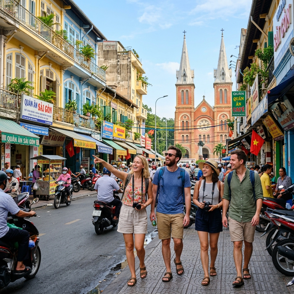 Du khách châu Âu tham quan các điểm đến nổi tiếng tại Việt Nam